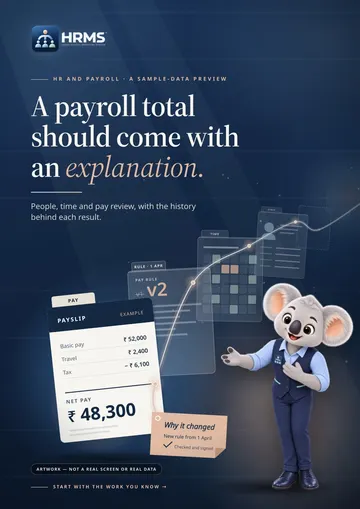 Cover of the HRMS brochure: A payroll total should come with an explanation.